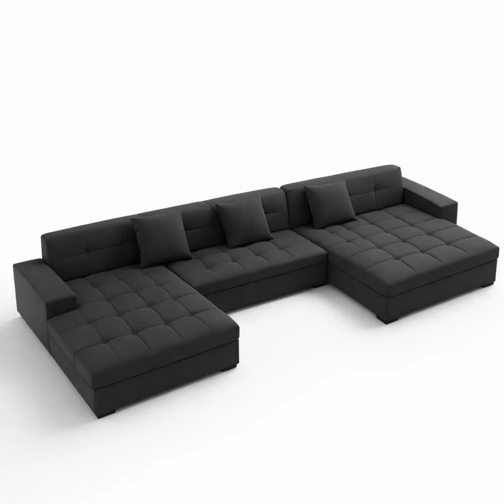 Canapé d'angle panoramique XXL en U en tissu noir
