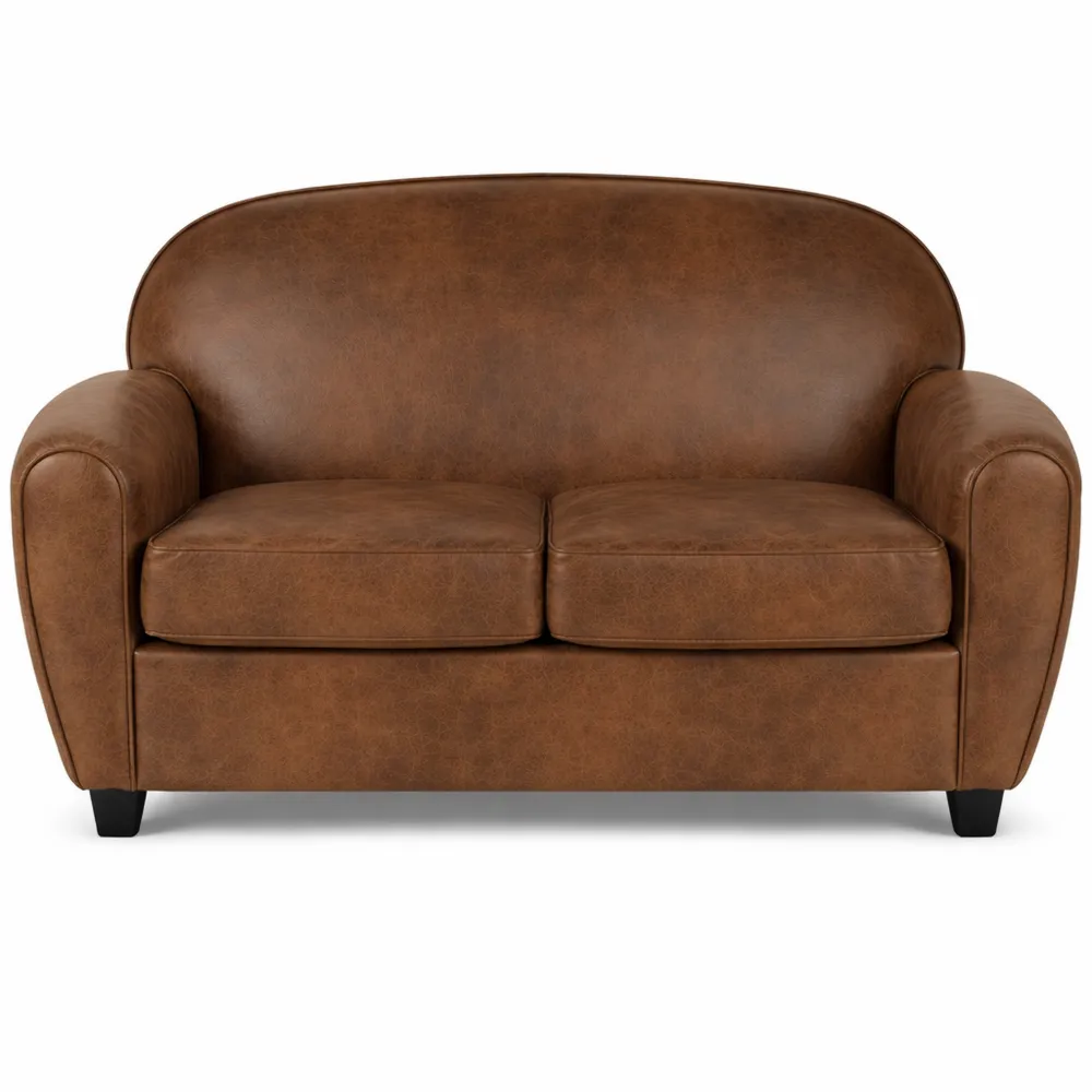 Banquette 2 Places Marron Effet Cuir Vieilli pour Salon ou Bureau