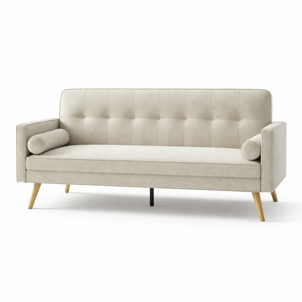 Canapé-lit clic clac beige en tissu confortable