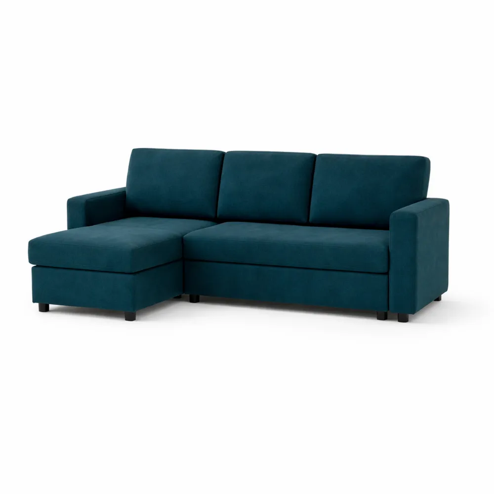 Canapé d'Angle Réversible 4 Places Convertible avec Coffre en Tissu Bleu