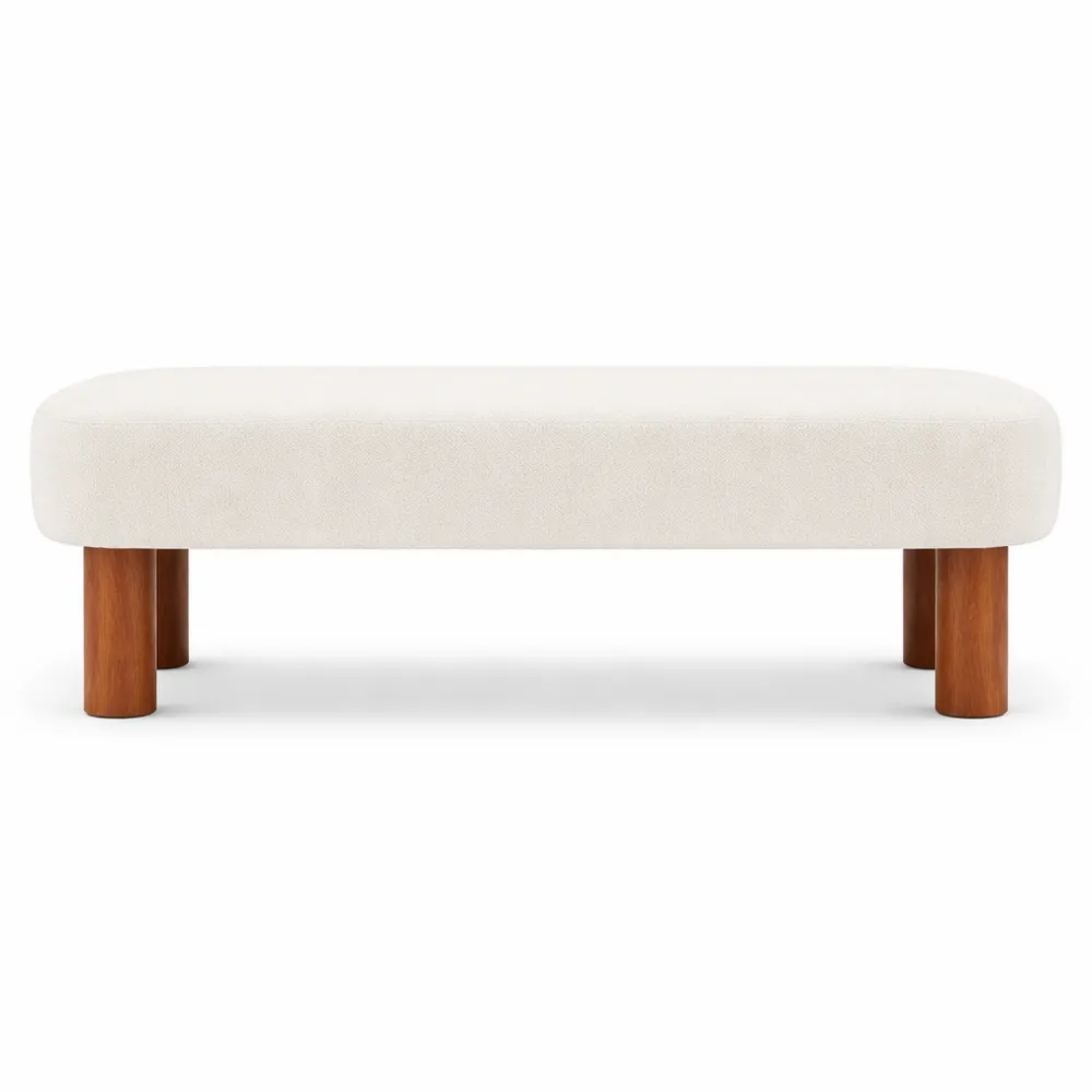 Banc d'appoint en tissu bouclette avec pieds en bois