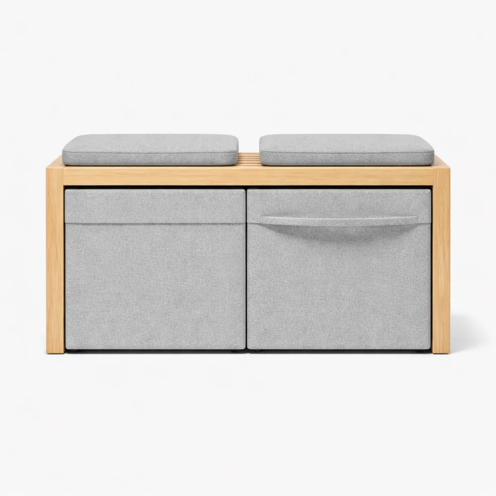 Banc multifonction en bambou avec espace de rangement et coussin