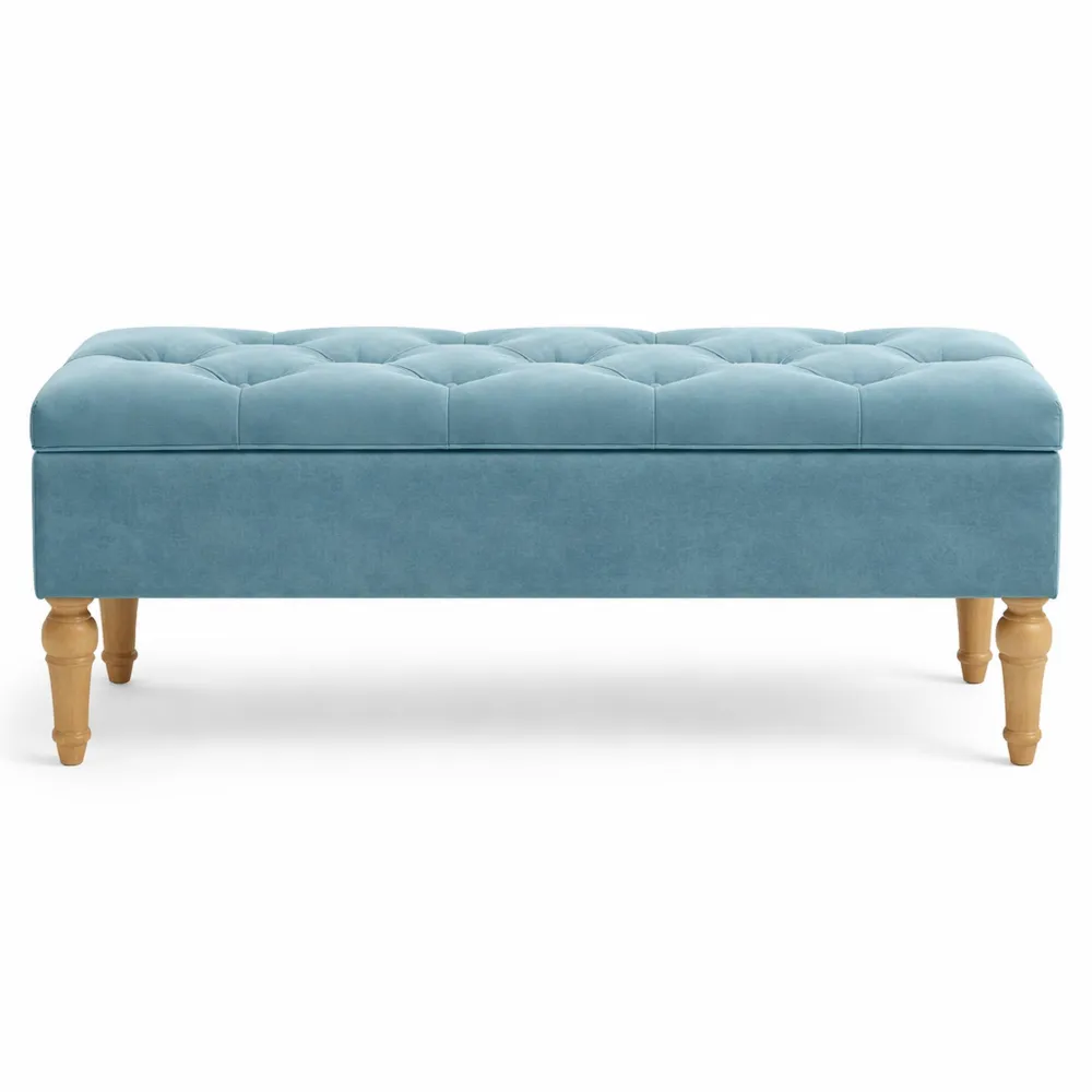Banc de rangement en velours bleu