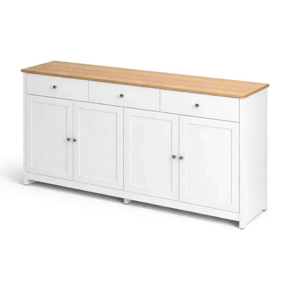 Buffet de Rangement avec Tiroirs et Portes, Étagère Réglable pour Cuisine et Salon, Nature et Blanc