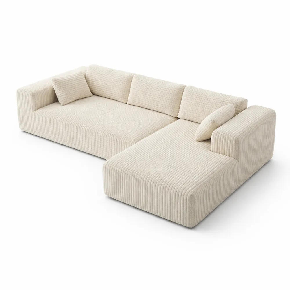 Canapé d'angle beige avec méridienne, confort optimal et entretien facile-Balmyroom