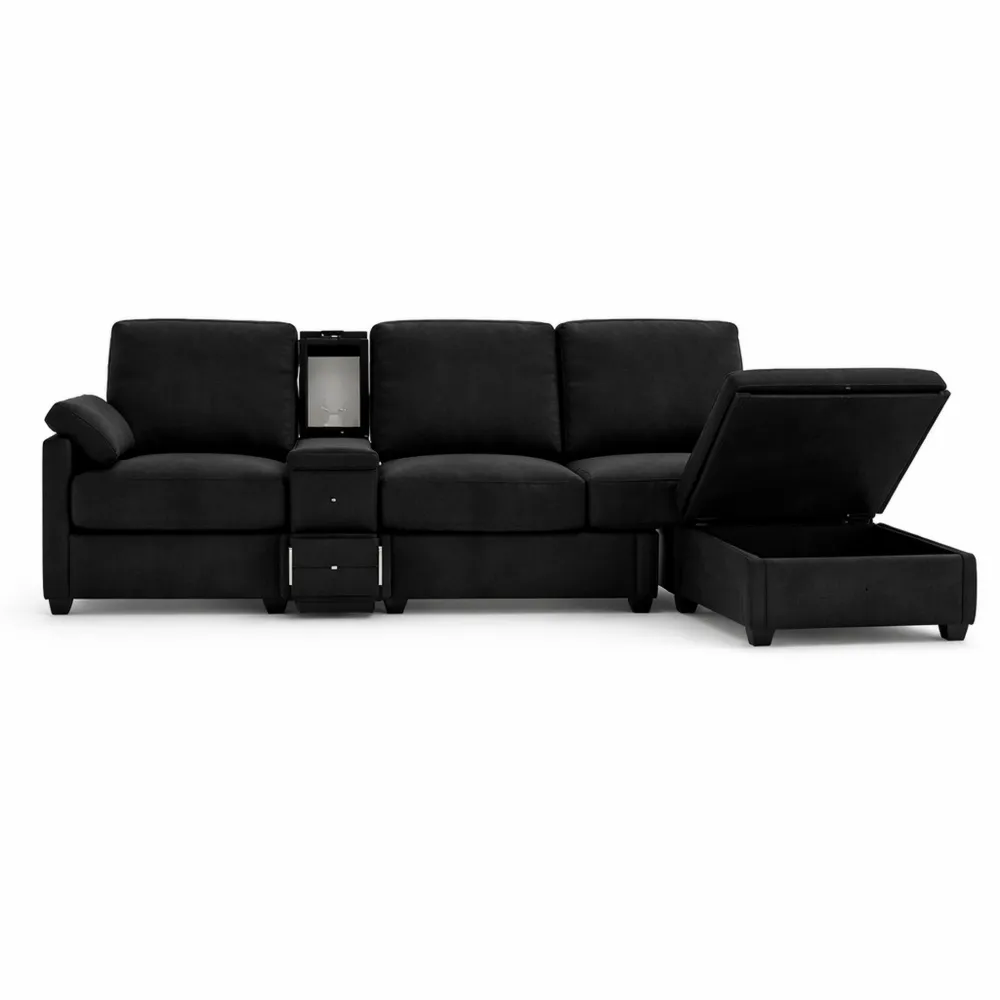 Canapé d'angle en velours côtelé avec port USB-C et rangement-Balmyroom