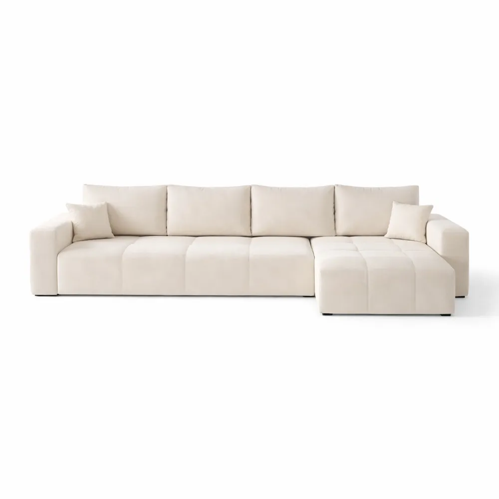 Grand canapé d'angle convertible avec rangement - Beige-Balmyroom