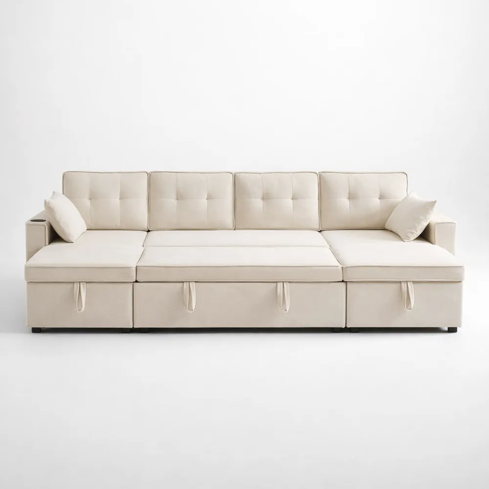 Canapé d'angle convertible en U avec rangement et confort-Balmyroom