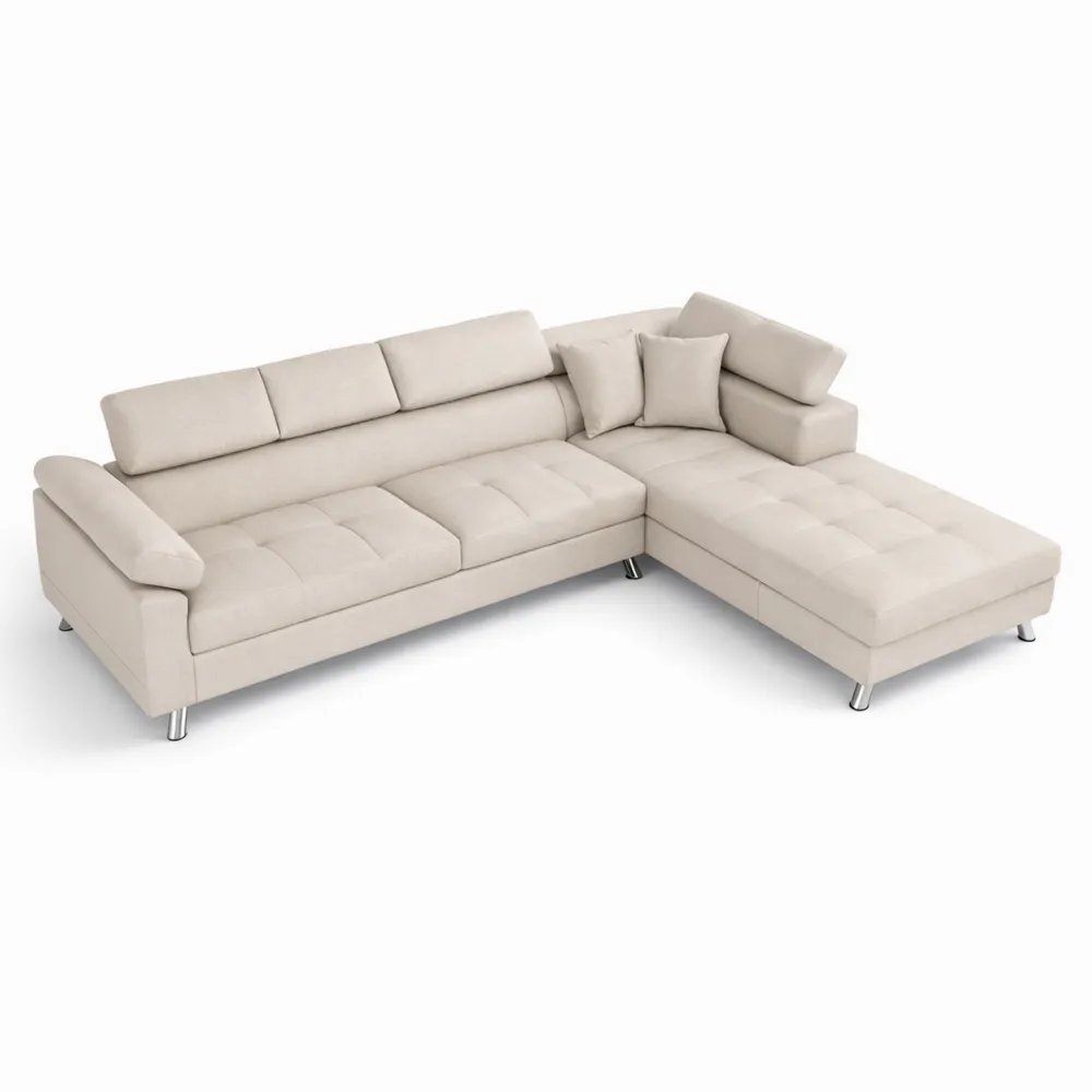 Canapé d'angle réversible modulable avec espace de rangement - Tissu beige-Balmyroom