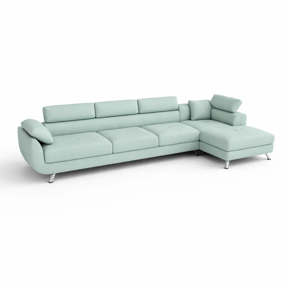 Canapé d'angle modulable 5 places avec espace de rangement en tissu bleu-Balmyroom