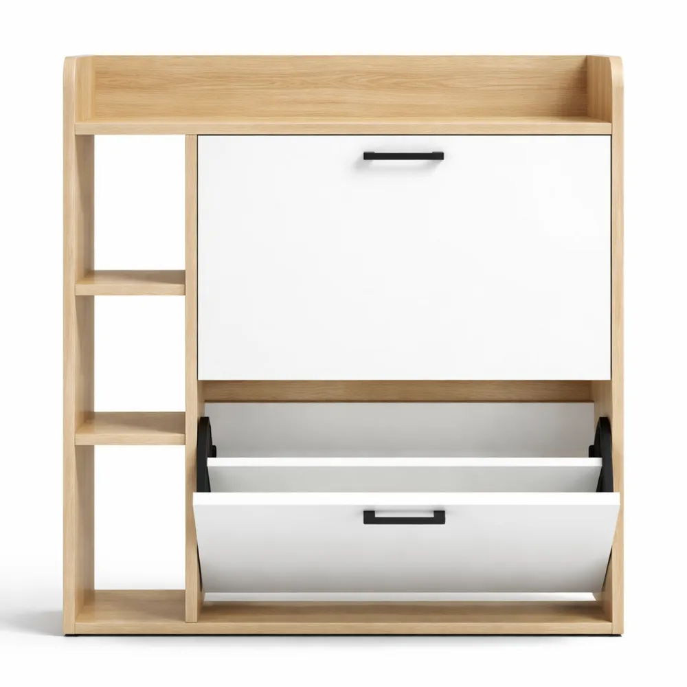 Armoire à Chaussures Moderne avec Tiroirs Rabattables et Étagères Latérales-Balmyroom