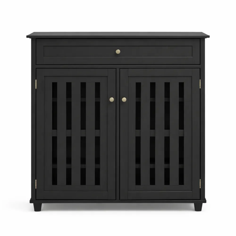 Meuble de Rangement à Chaussures avec Tiroir et Étagères Ajustables, 4 Niveaux en MDF et Métal, Noir-Balmyroom