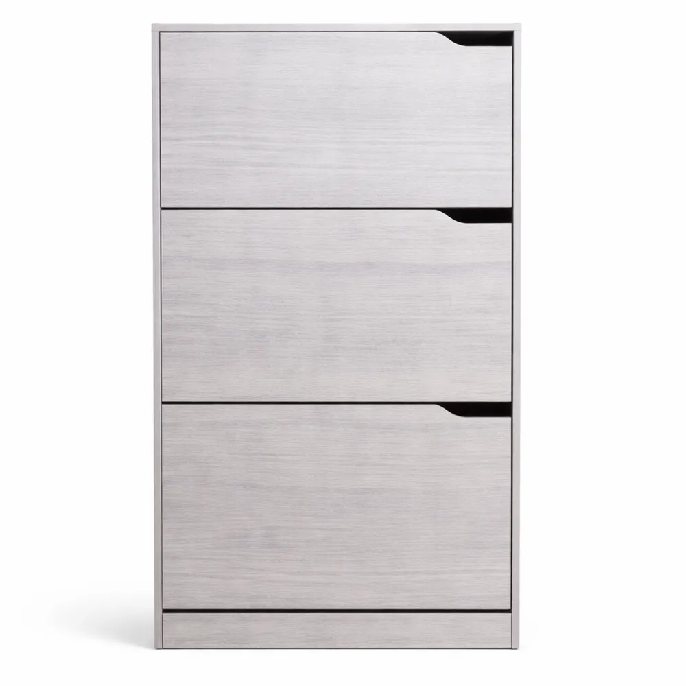 Armoire à chaussures MDF à 3 portes, poignées escamotables, profondeur double, compacte, 63 x 24 x 115 cm, gain de place, pour entrée (gris)-Balmyroom