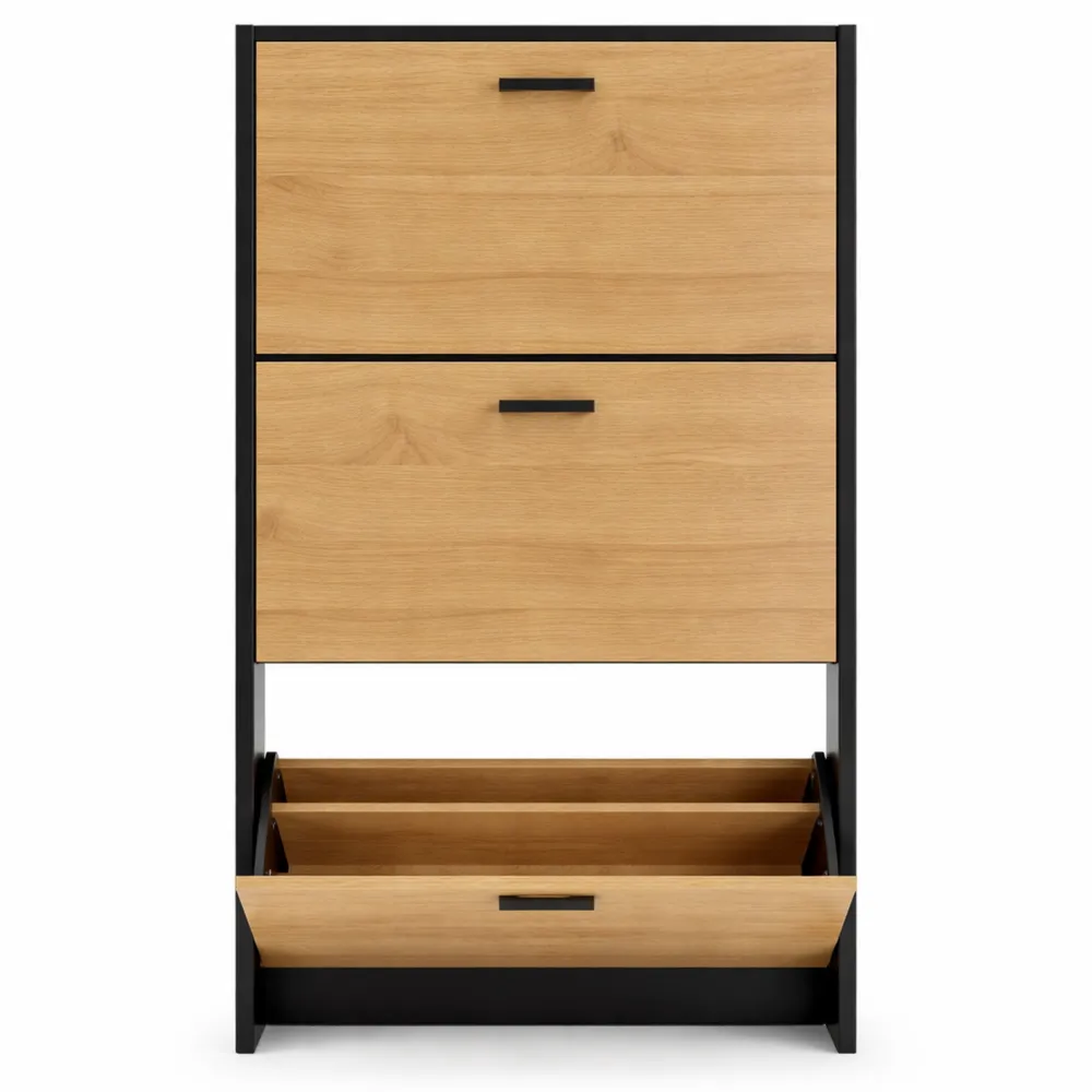 Armoire à chaussures 3 abattants, grande capacité, bois clair et noir-Balmyroom