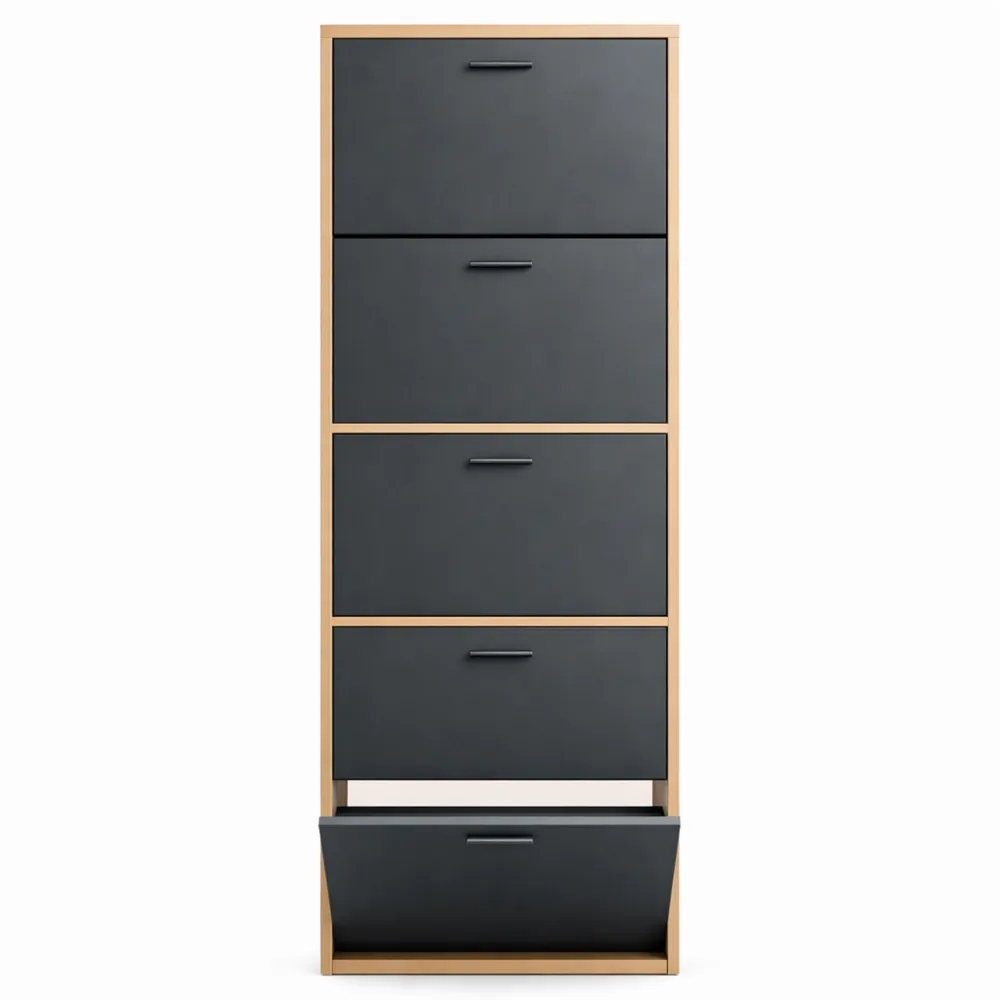 Rangement Chaussures 5 Abattants pour 15 Paires - Noir et Bois - Capacité Maximale-Balmyroom