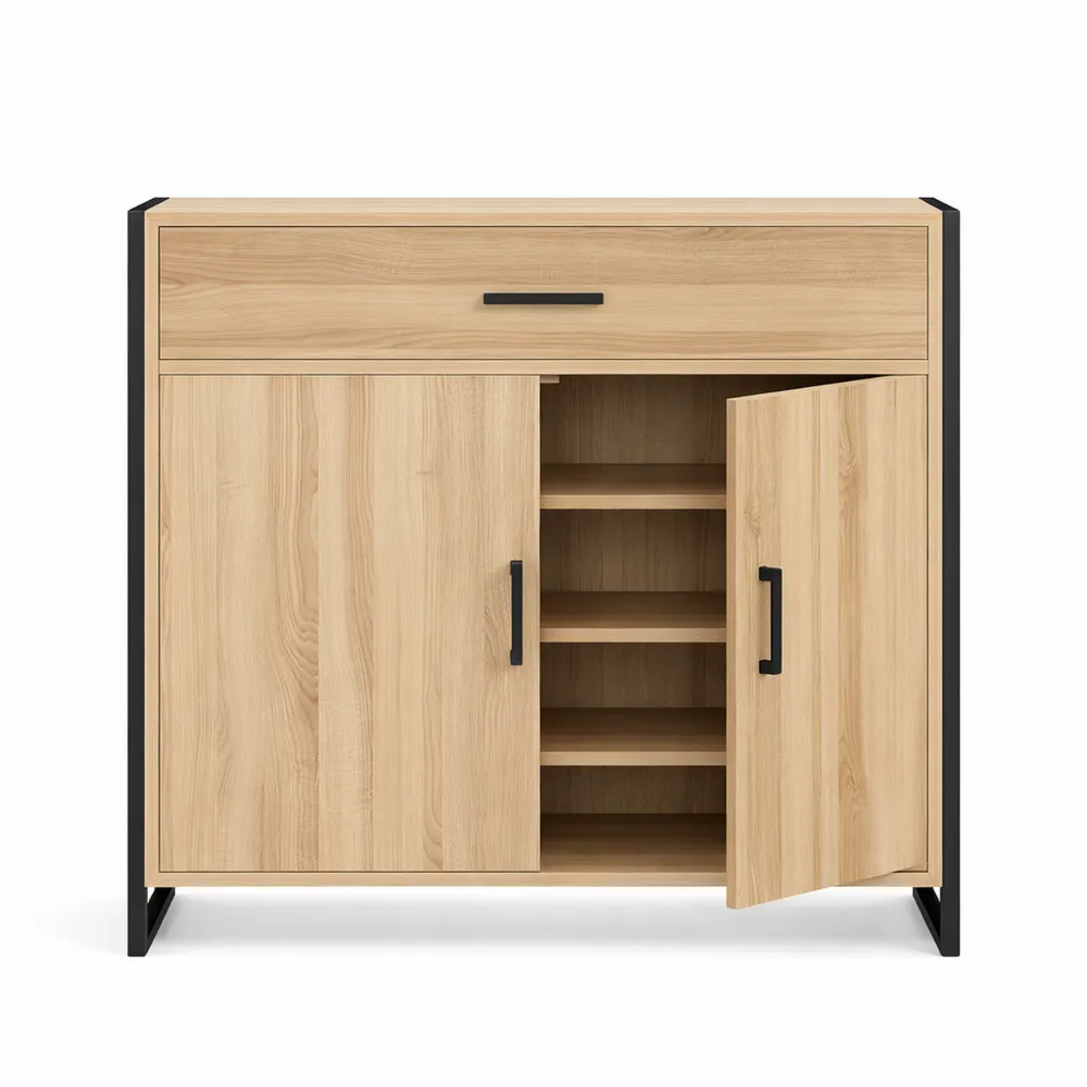 Meuble à Chaussures Industriel avec Tiroir et 2 Portes - Capacité 12 Paires-Balmyroom
