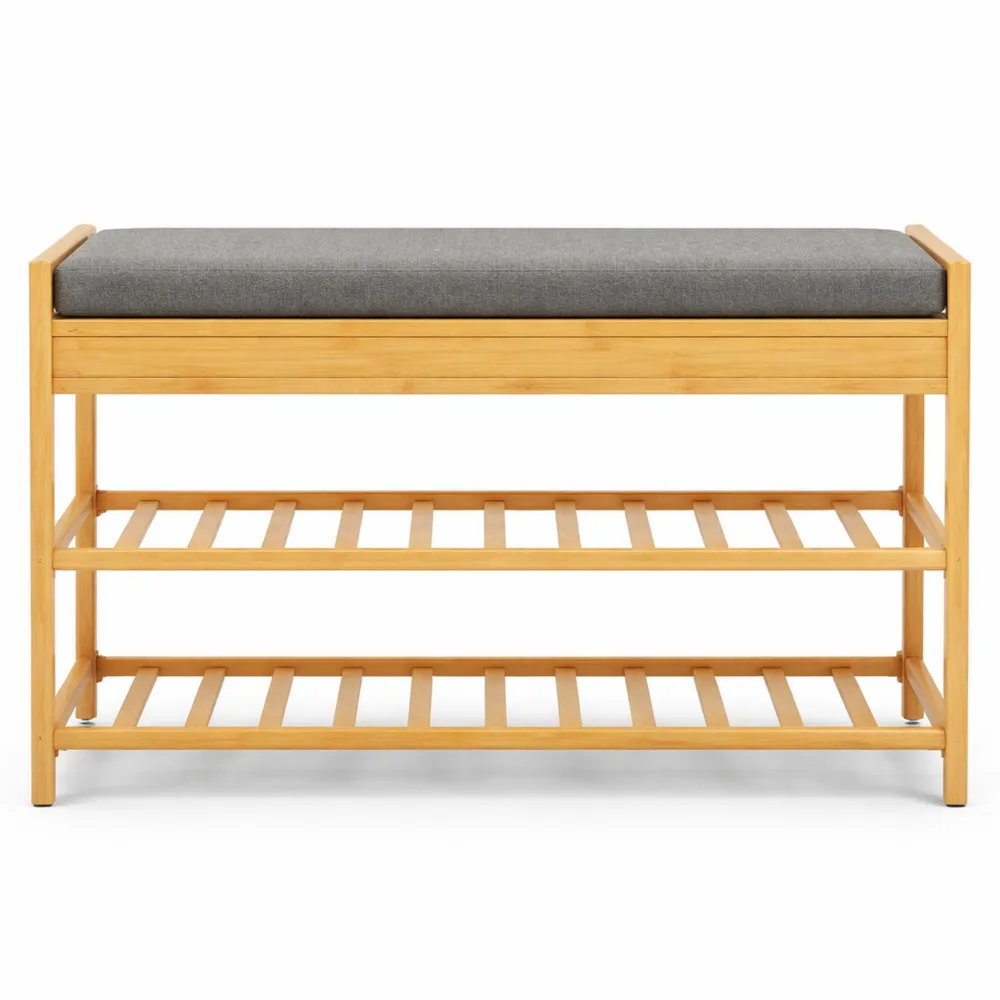 Banc de Rangement pour Chaussures avec Coussin Pliable, Étagère à 2 Niveaux pour Entrée-Balmyroom