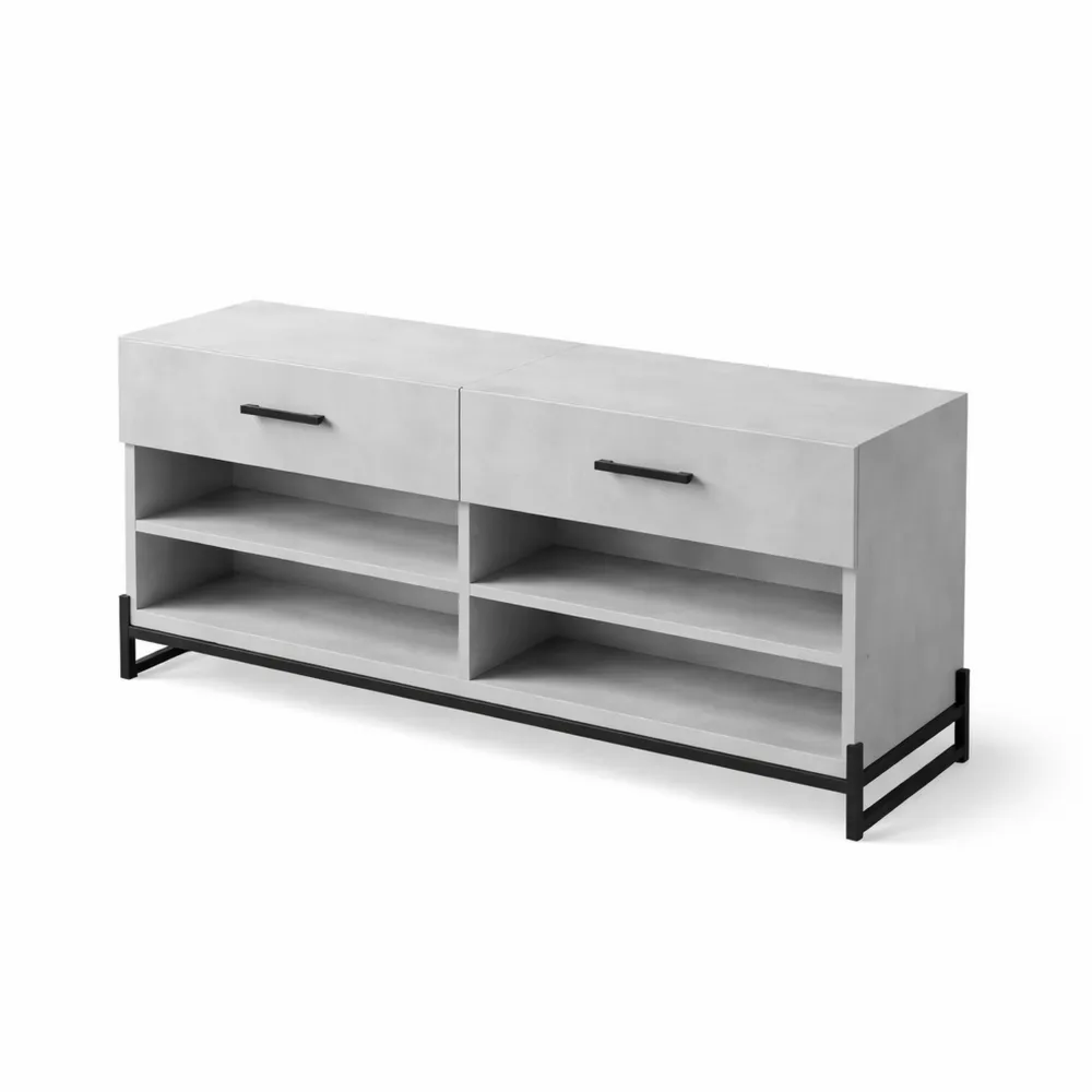 Banc de rangement pour chaussures en bois gris béton 102 x 35 x 55 cm avec 3 étagères-Balmyroom