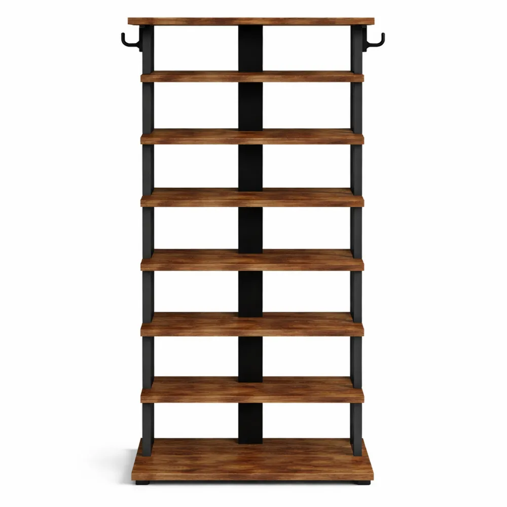 Meuble de Rangement pour Chaussures à 8 Niveaux, Étagère avec Crochets, Design Compact pour Maison-Balmyroom