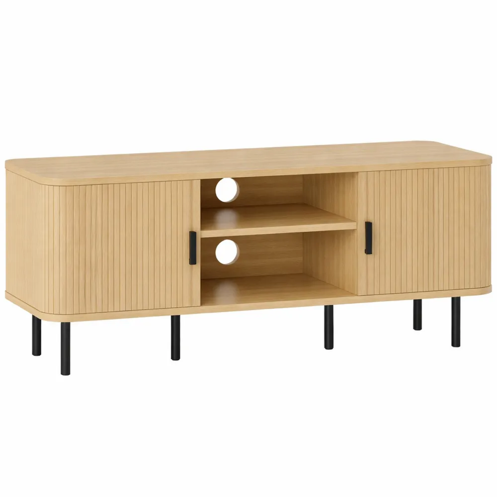 Meuble TV scandinave avec portes à lamelles, 120 cm-Fieldabode