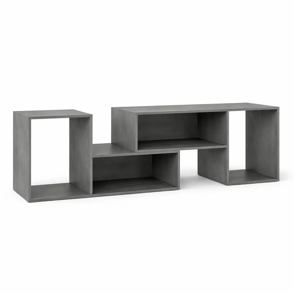 Meuble TV modulable en bois pour téléviseur jusqu'à 60 pouces, idéal pour salon, chambre et bureau, coloris gris ciment-Fieldabode