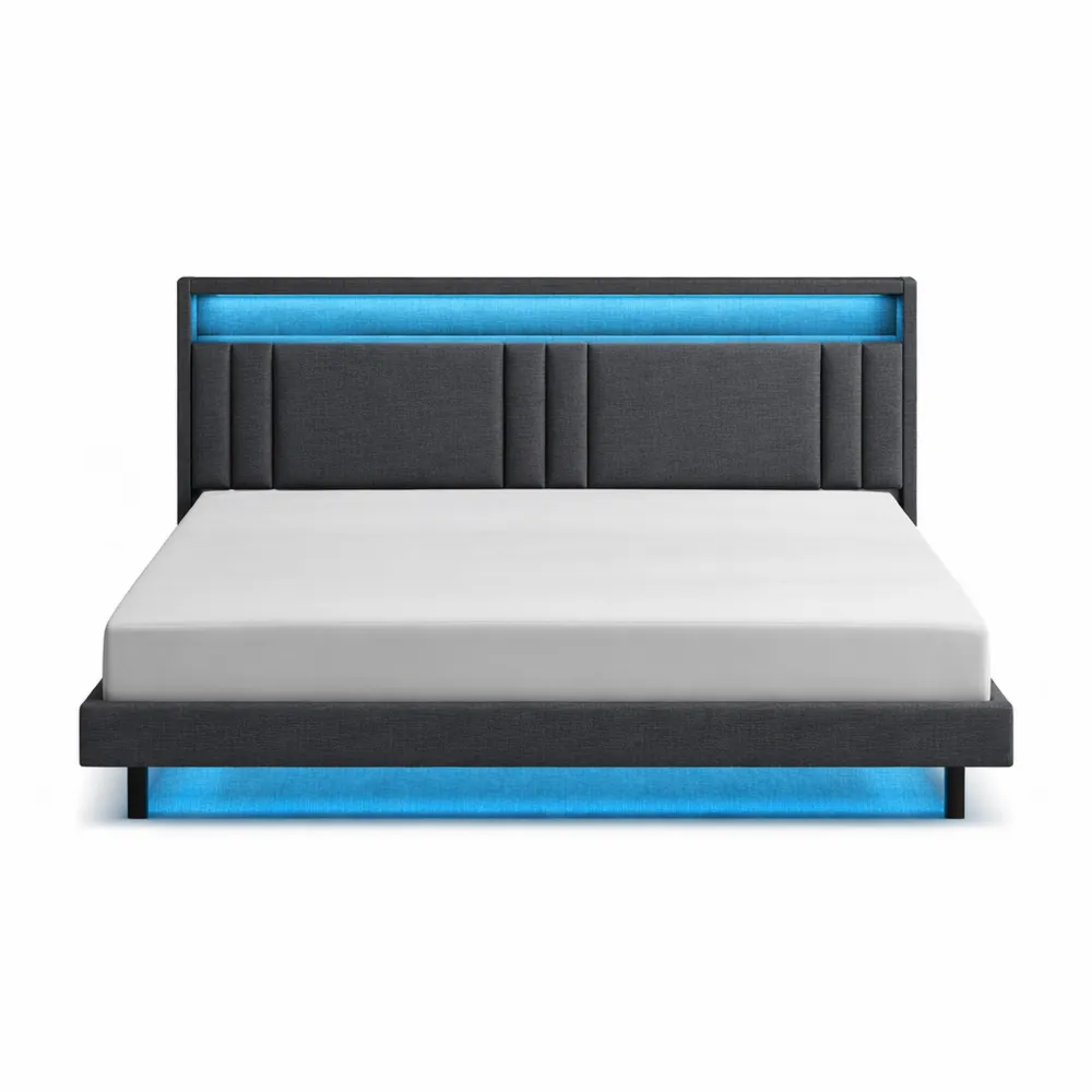 Lit double flottant 180x200 cm avec LED et étagère-Fieldabode