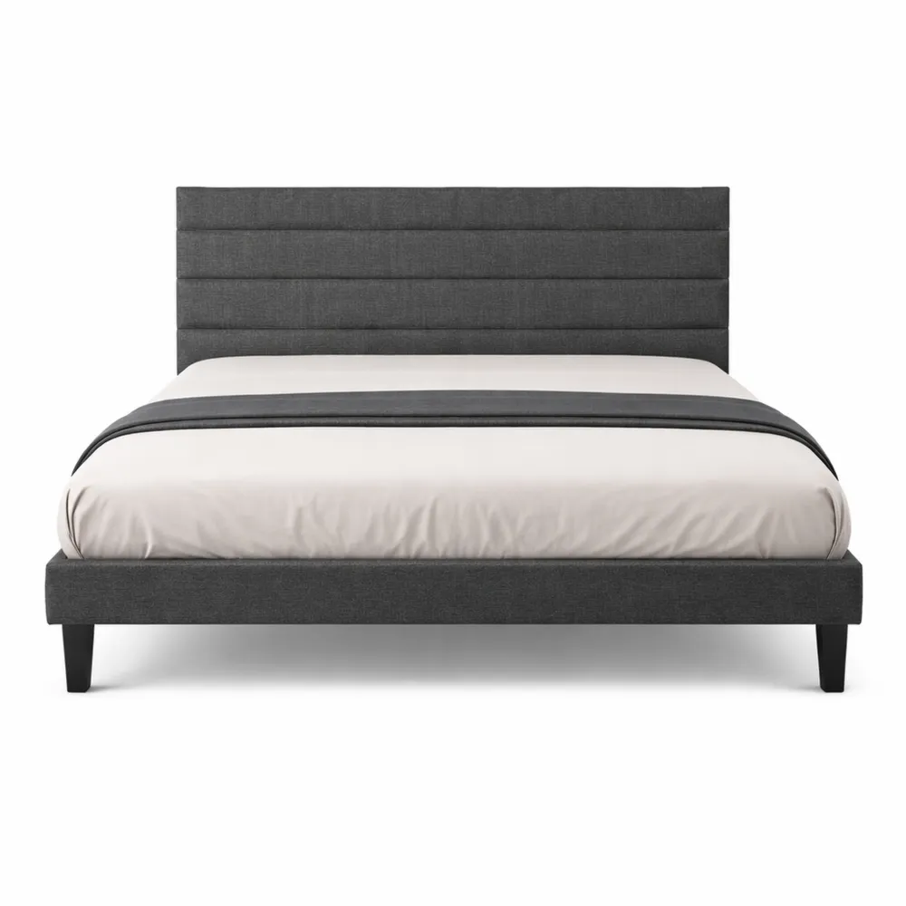 Lit Double 140x190 cm avec Sommier à Lattes et Tête de Lit Réglable en Tissu Gris-Fieldabode