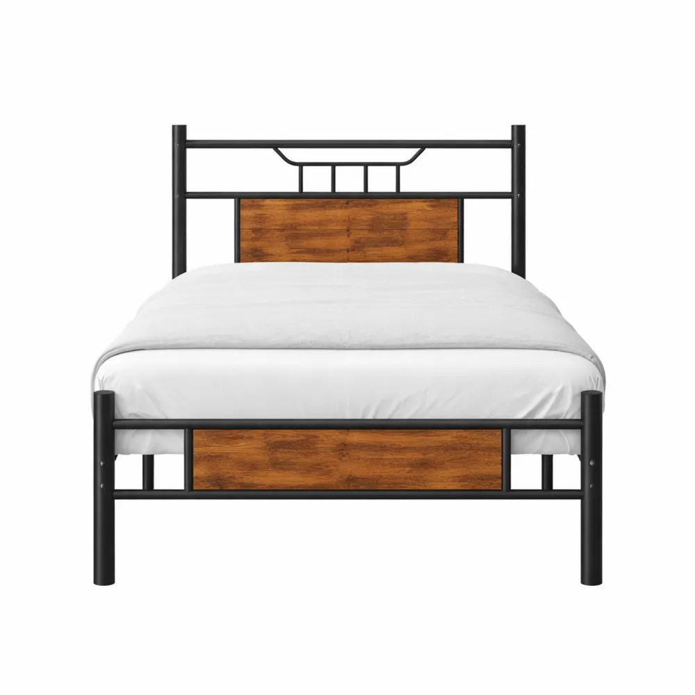 Lit simple en métal et bois avec sommier à lattes 90 x 200 cm, idéal pour chambre-Fieldabode