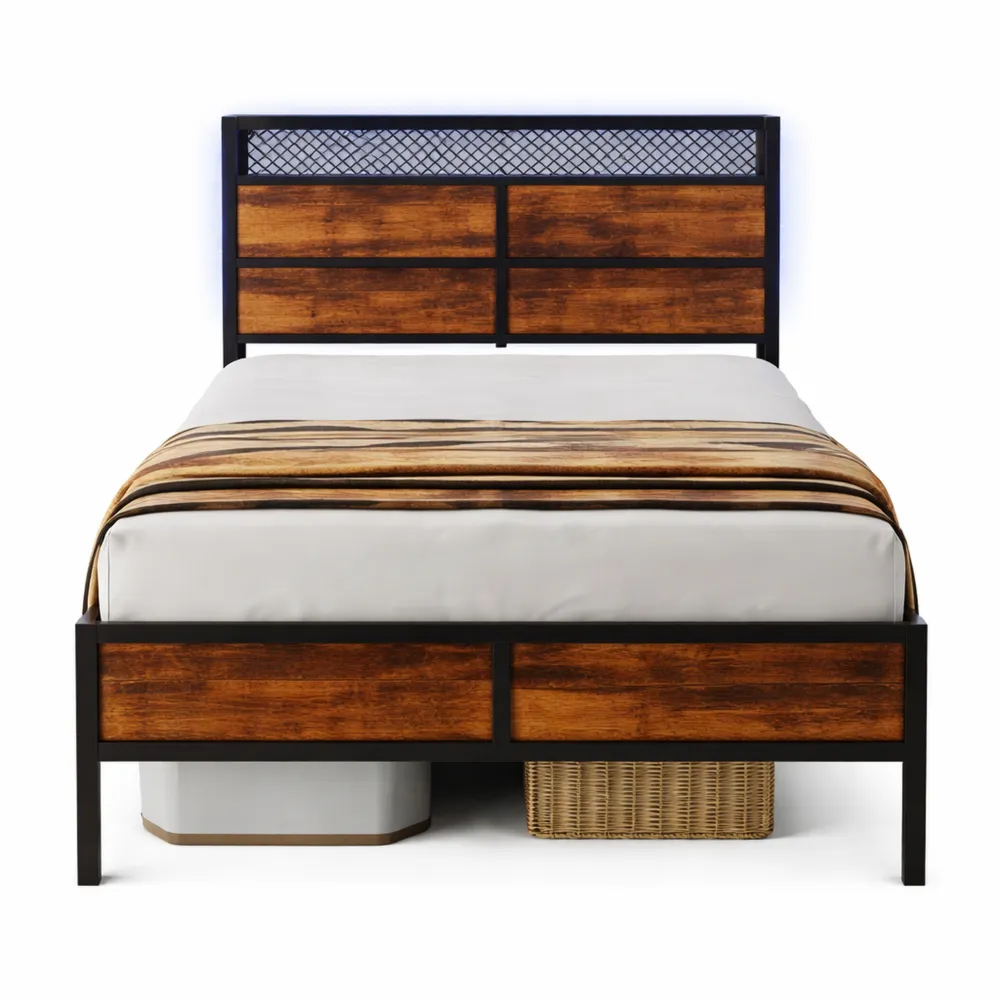 Lit simple 90 x 200 cm avec éclairage LED et chargeur USB-C-Fieldabode