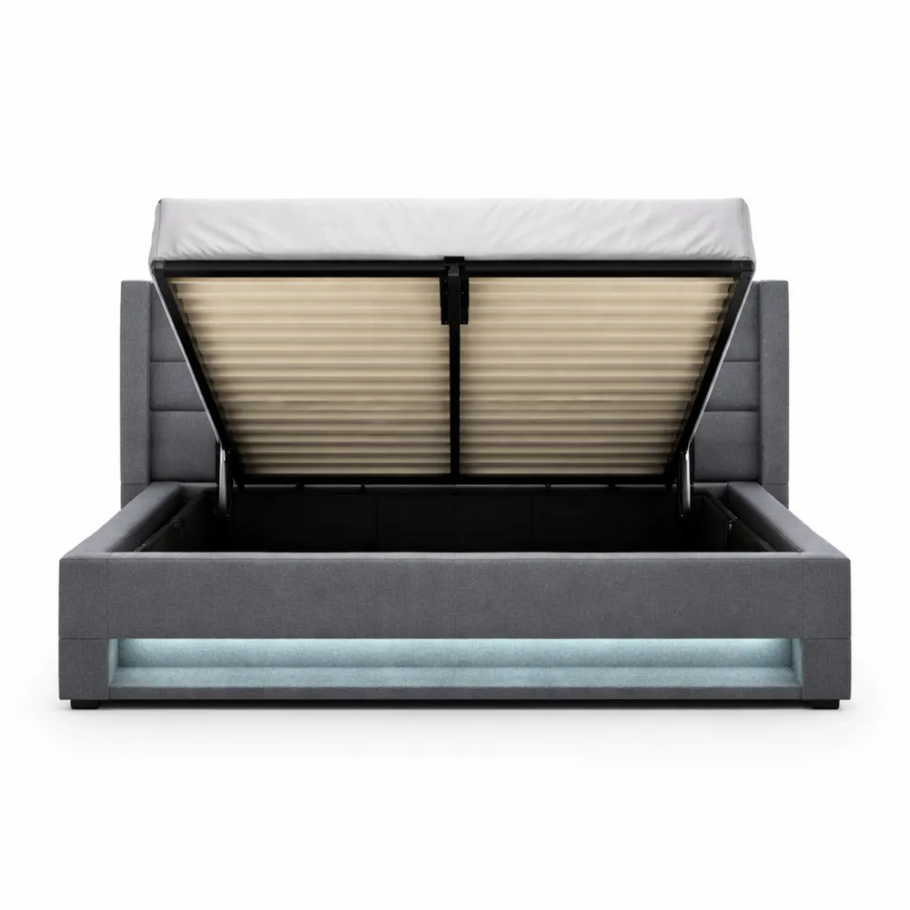 Lit Simple avec Sommier LED et Rangement, 90x200 cm-Fieldabode