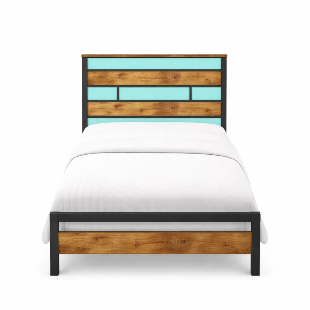 Lit simple en métal avec étagère et éclairage LED, cadre 90x200 cm, facilité d'assemblage-Fieldabode