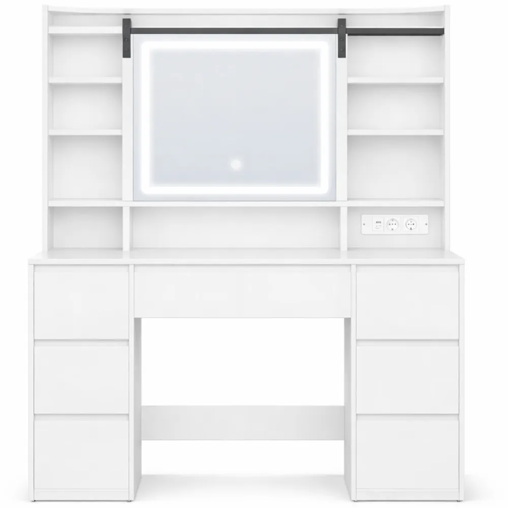 Table de Maquillage LED avec Rangement et Tiroirs-Fieldabode