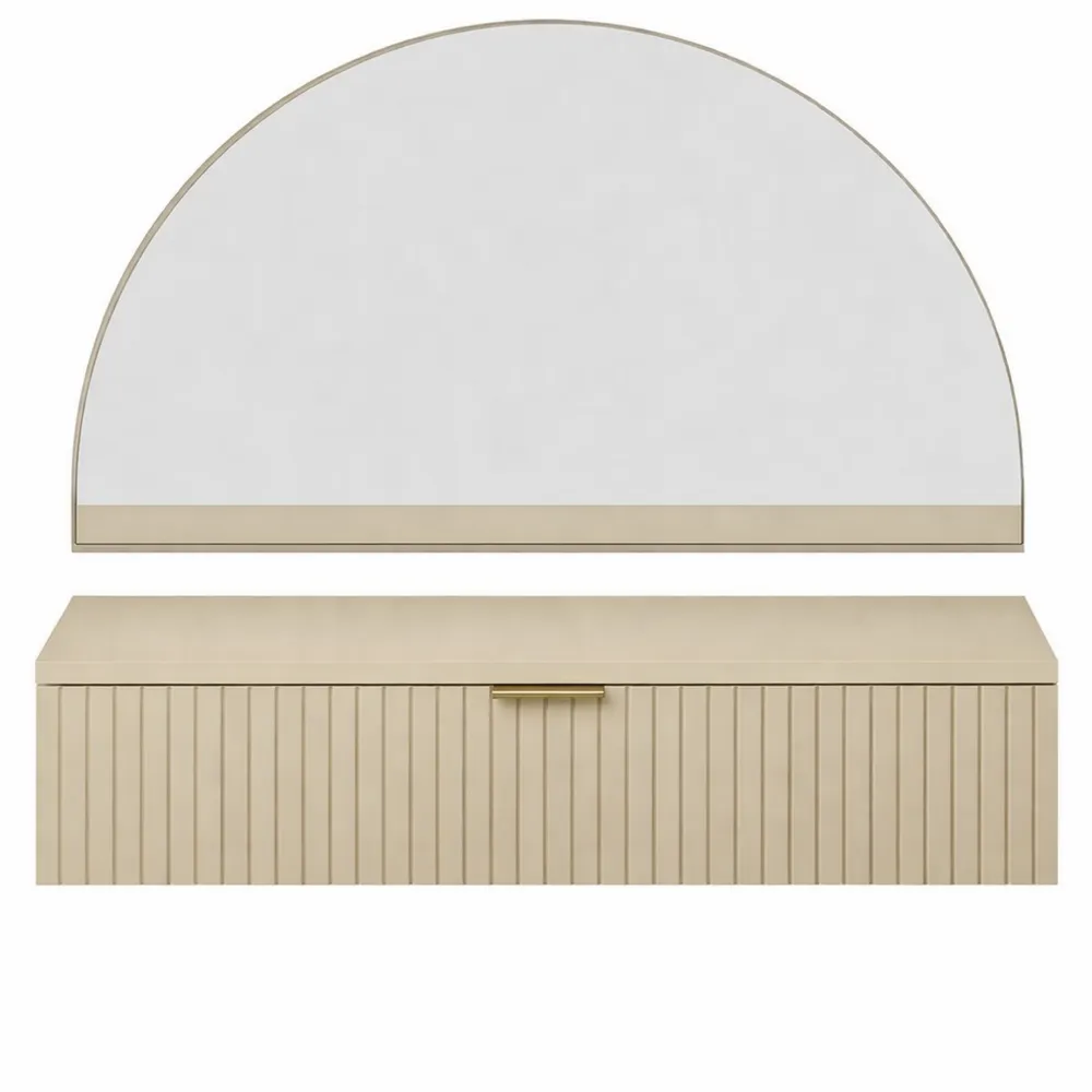 Coiffeuse Murale avec Miroir et Lumières LED - 1 Tiroir - Beige-Fieldabode