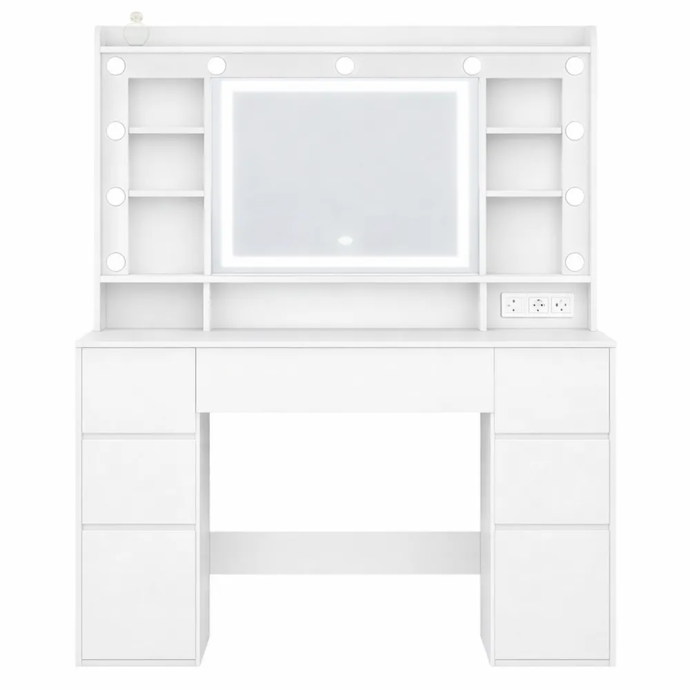 Table de Maquillage Blanche avec Miroir et Tiroirs LED-Fieldabode