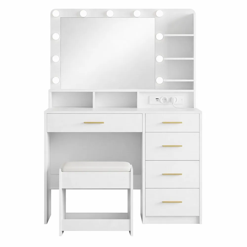 Coiffeuse Éclairée avec Miroir et Tabouret, Rangement Multifonctionnel-Fieldabode