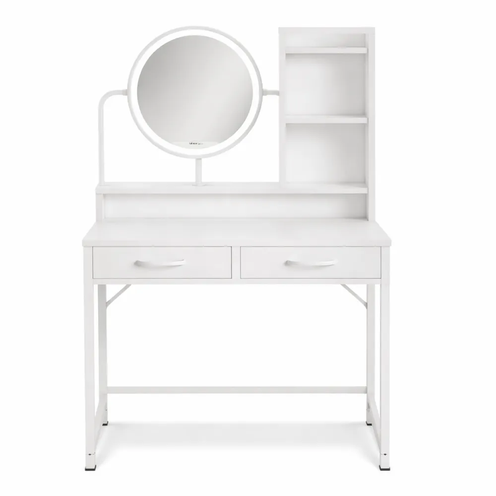 Coiffeuse avec Miroir LED Réglable, 2 Tiroirs et 4 Compartiments-Fieldabode