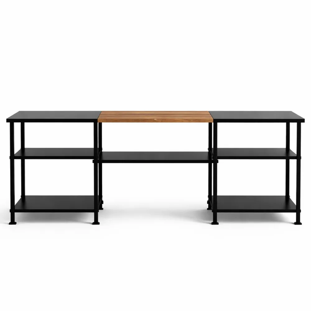 Meuble TV industriel avec espace de rangement et étagères ouvertes-Ibexhaus