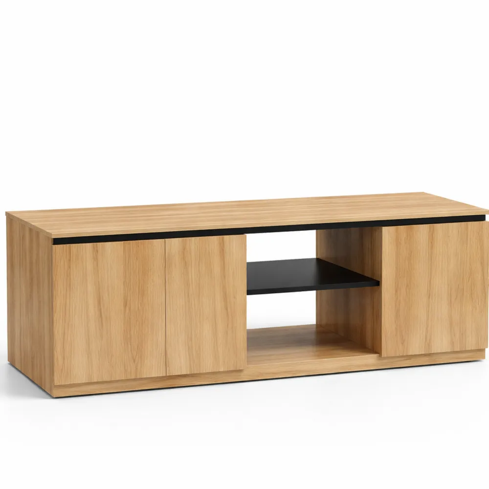 Buffet TV 3 portes en bois de hêtre et noir 140 cm-Ibexhaus