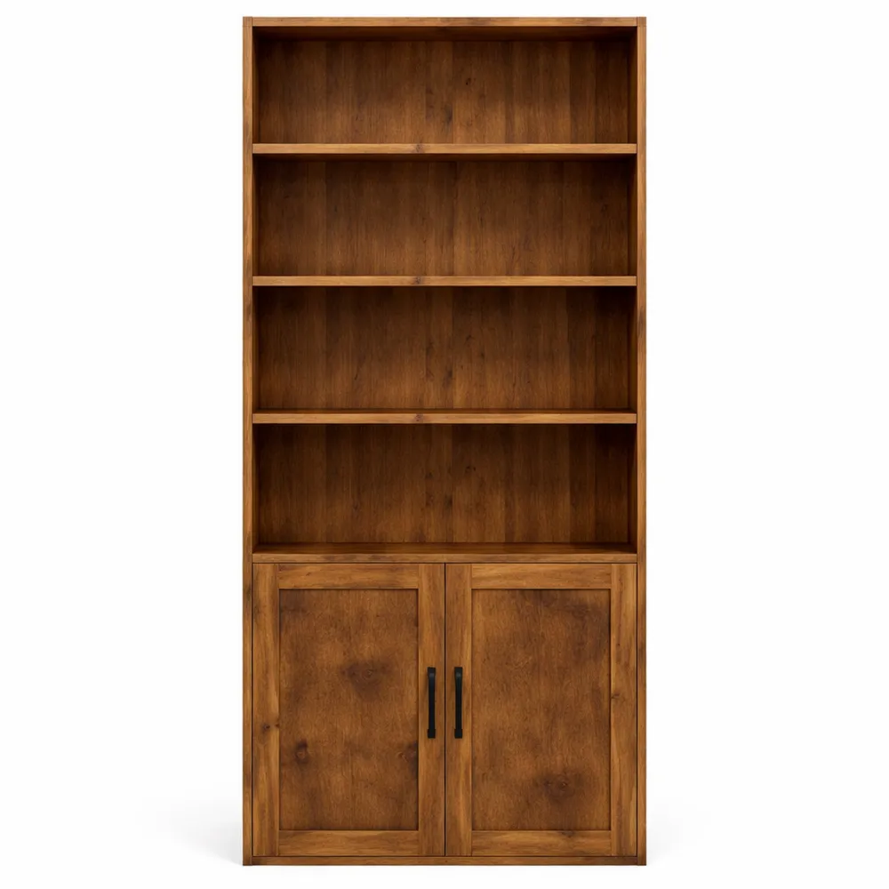 Étagère haute 6 niveaux avec portes pour salon ou bureau-Ibexhaus