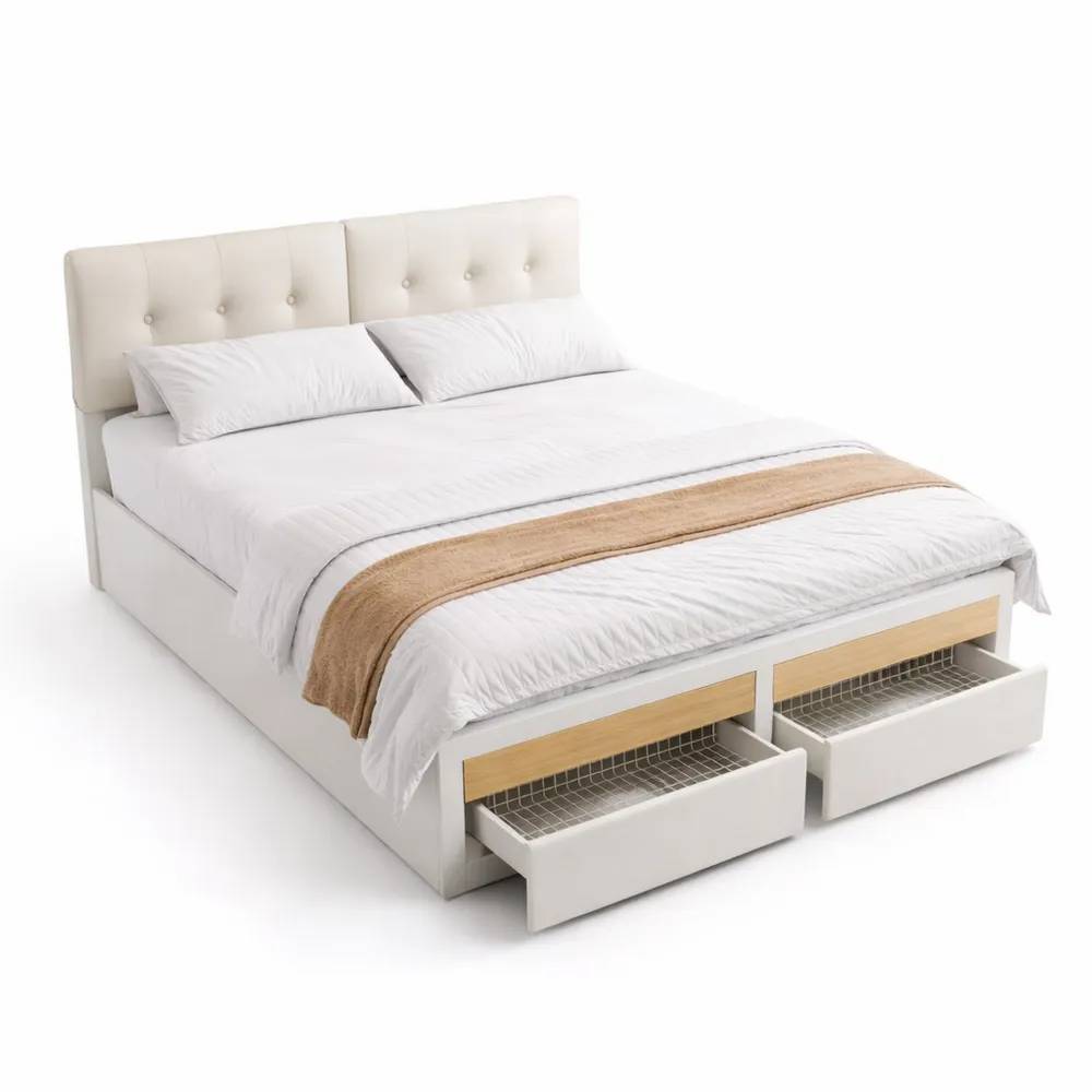 Lit Double 140x190 avec Éclairage LED et Tiroirs-Ibexhaus