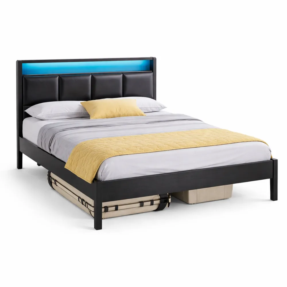 Lit Double 140x190 avec LED et Rangement-Ibexhaus