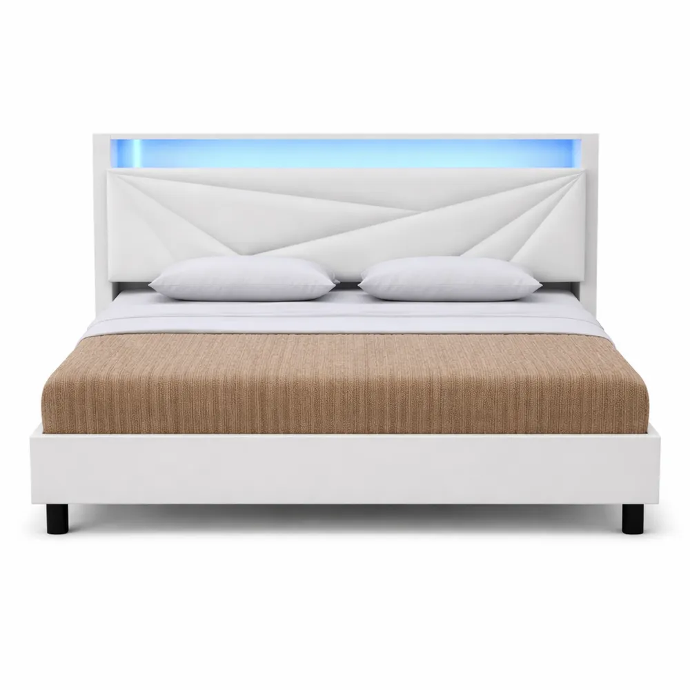 Lit Double 140x190 avec LED et Espace de Rangement-Ibexhaus