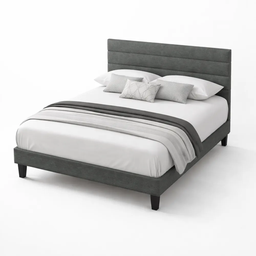 Lit Double 140x200 avec Sommier et Tête de Lit Tapissée en Velours Gris Clair-Ibexhaus