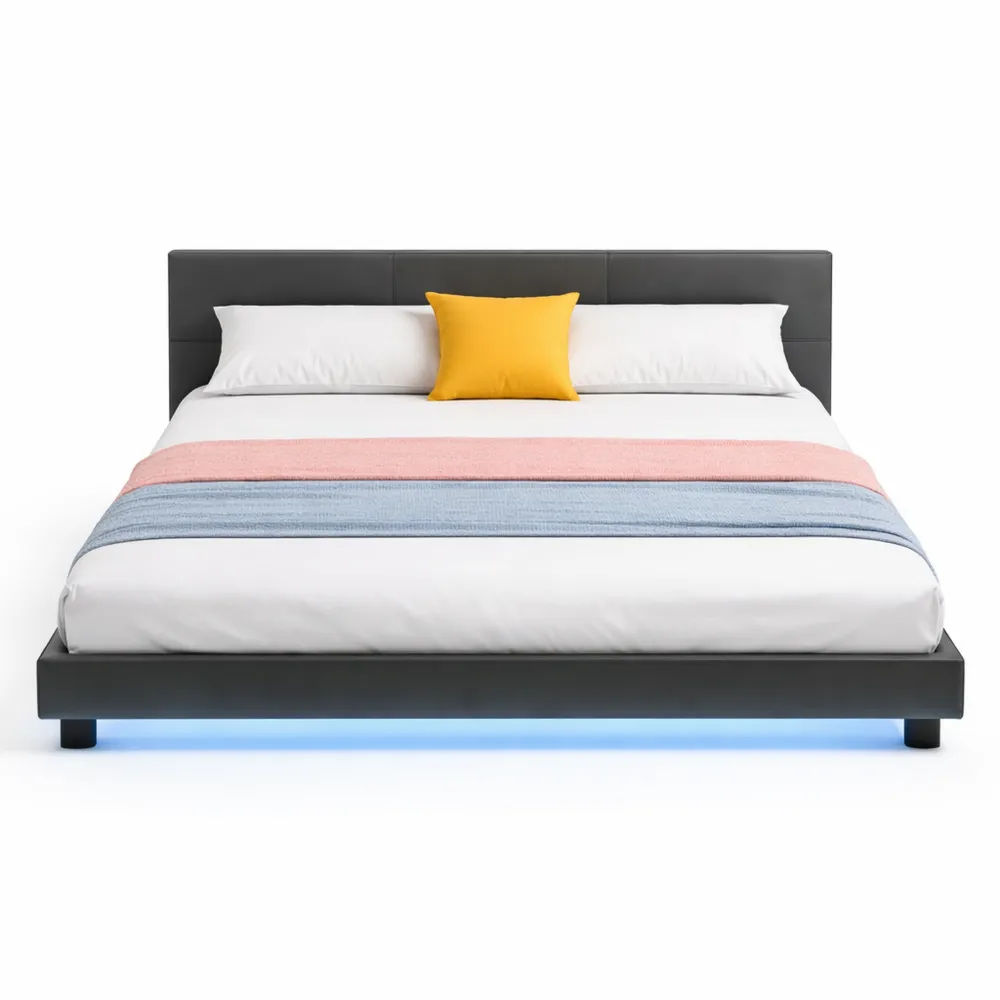 Lit Double Moderne avec LED et Poches Latérales-Ibexhaus