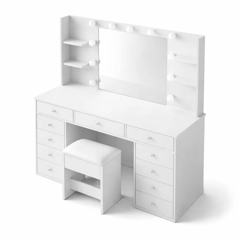 Table de maquillage à 11 tiroirs avec miroir LED-Ibexhaus