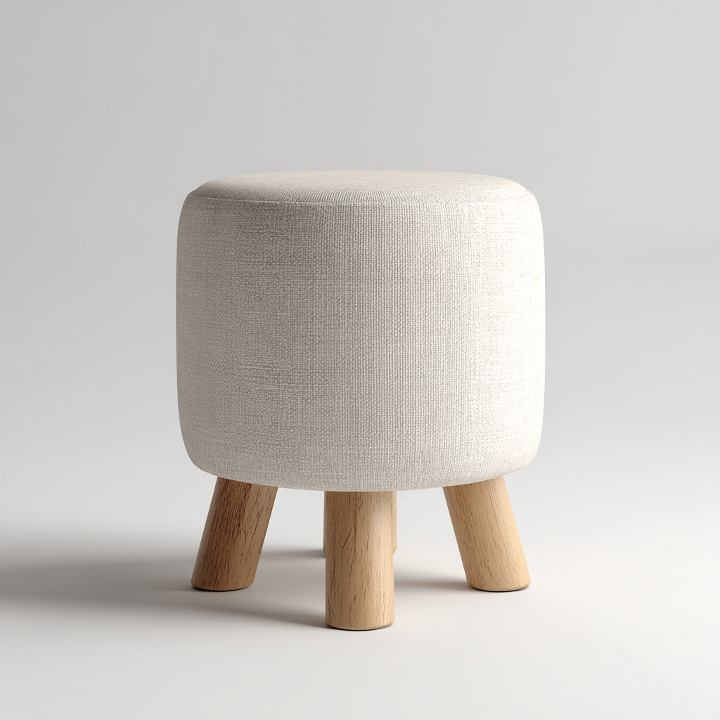 Pouf- tessuto-legno- 42x42x45 cm- beige- stile nordico-Pineupnest