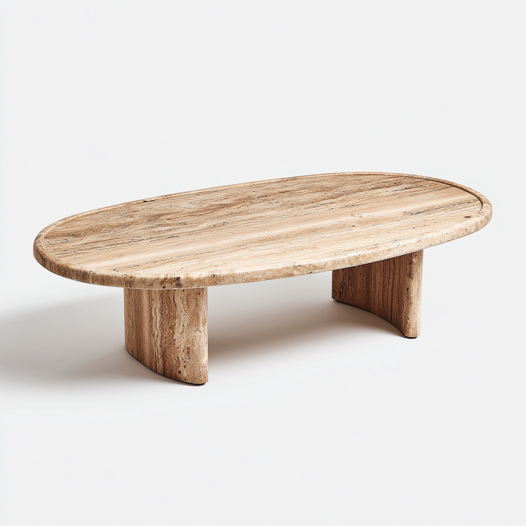 Tavolino da caffè-Travertino-132x68x36 cm-Beige chiaro-Stile naturale-Pineupnest