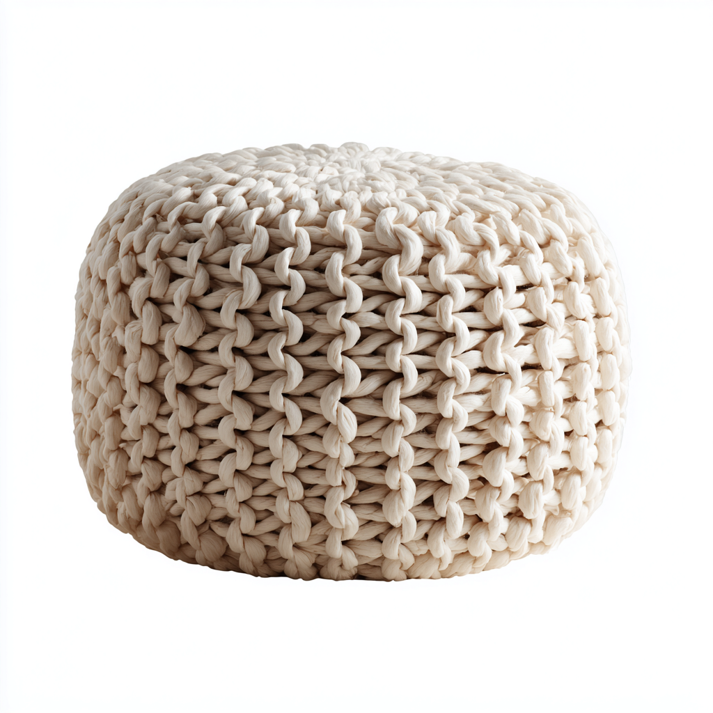 Pouf- tessuto- 45x45x40 cm- avorio- stile nordico-Pineupnest