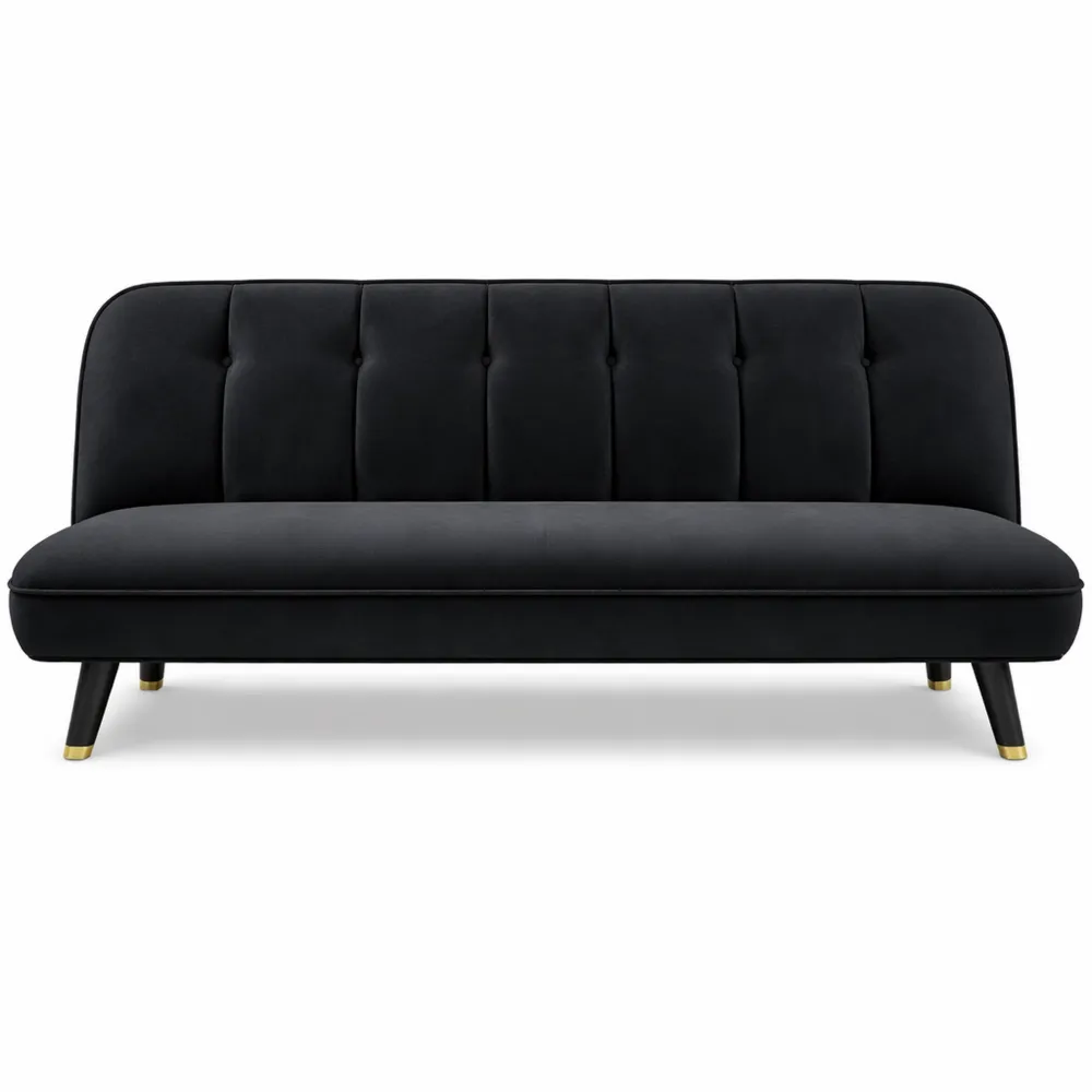 Canapé-Lit en Velours Noir Élégant
