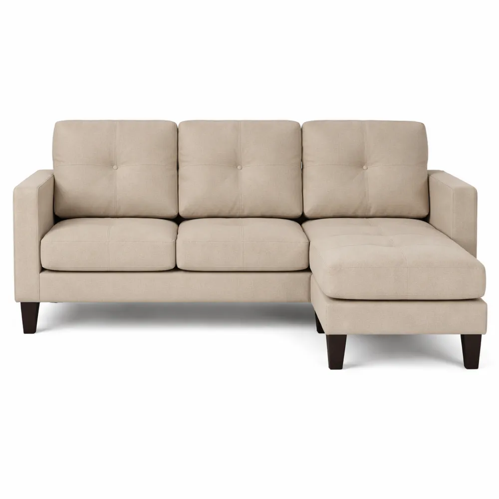 Canapé d'angle réversible 3 places avec méridienne, grand confort, beige